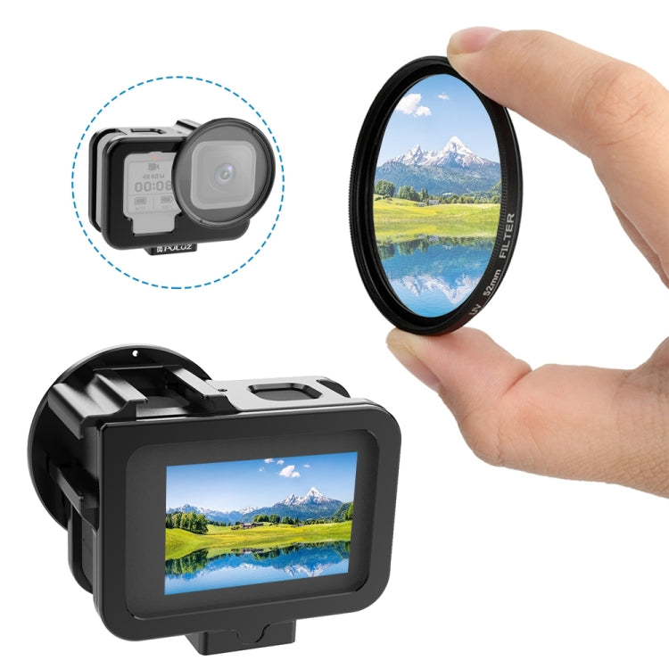 For GoPro HERO13 Black /12 Black /11 Black /10 Black /9 Black PULUZ Thin Housing Shell CNC Aluminum Alloy Protective Cage with Insurance Frame & 52mm UV Lens(Black) - free shipping - PMC TechLife - Order now!