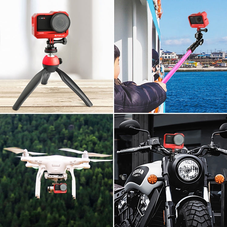 PULUZ Aluminum alloy Frame Mount Protective Case Cage with Cold Shoe Base Slot & Tripod Base Adapter for Insta360 One R(Red) - Mount & Holder by PULUZ | Online Shopping South Africa | PMC TechLife | Buy Now Pay Later Mobicred