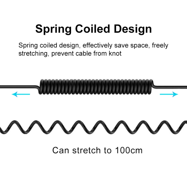 PULUZ 3.5mm TRRS Male to 8 Pin Male Live Microphone Audio Adapter Spring Coiled Cable for iPhone, Cable Stretching to 100cm(Black) - free shipping - PMC Jewellery - Order now!