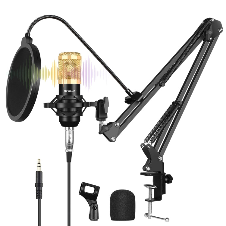 PULUZ Condenser Microphone Studio Broadcast Professional Singing Microphone Kits with Suspension Scissor Arm & Metal Shock Mount & USB Sound Card, Power By 48V(Gold) - Microphone by PULUZ | Online Shopping South Africa | PMC TechLife | Buy Now Pay Later Mobicred