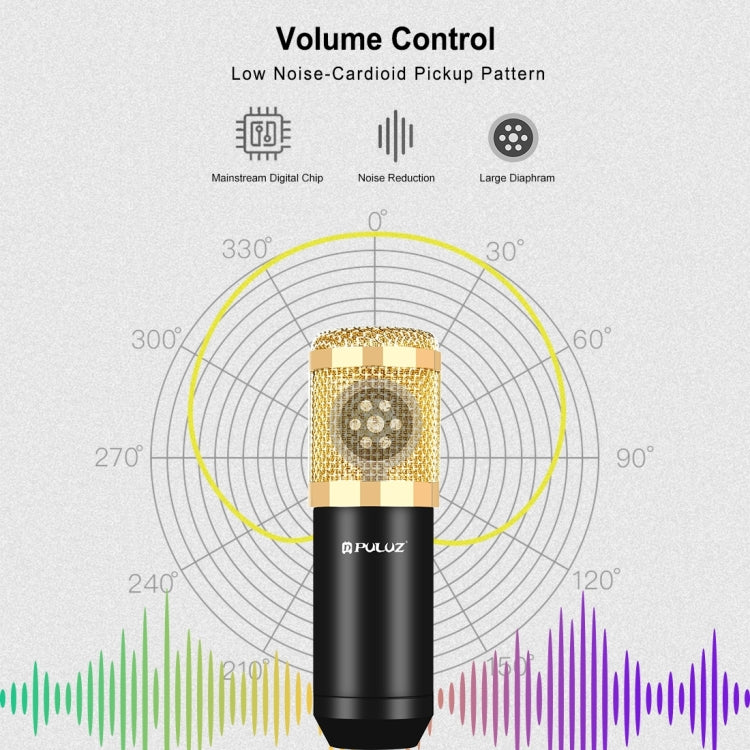 PULUZ Condenser Microphone Studio Broadcast Professional Singing Microphone Kits with Suspension Scissor Arm & Metal Shock Mount & USB Sound Card, Power By 48V(Gold) - Microphone by PULUZ | Online Shopping South Africa | PMC TechLife | Buy Now Pay Later Mobicred
