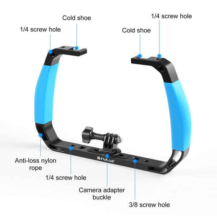 PULUZ Dual Silicone Handles Aluminium Alloy Underwater Diving Rig for GoPro, Other Action Cameras and  Smartphones (Blue) - free shipping - PMC TechLife - Order now!
