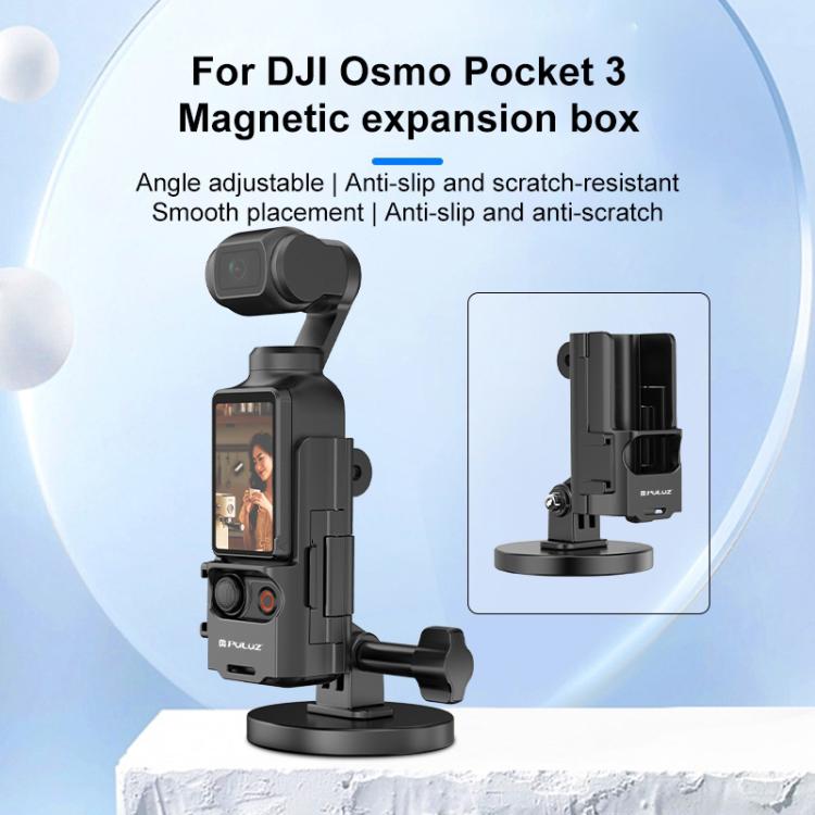 For DJI OSMO Pocket 3 PULUZ Protective Frame Magnetic Desktop Mount Angle Adjustable Base (Black) - free shipping - PMC TechLife - Order now!