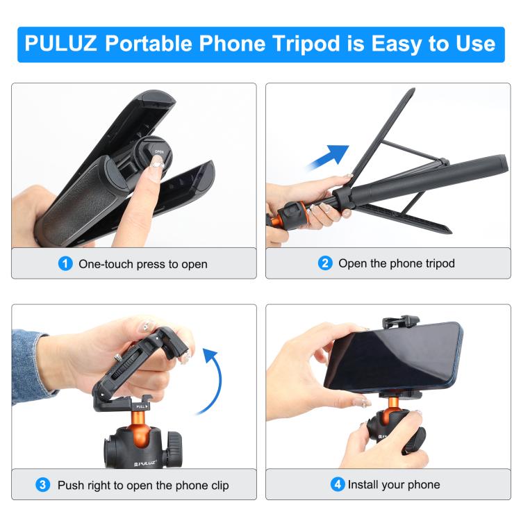 PULUZ 1.4m Phone Selfie Stick Tripod Vlog Live Streaming Holder with Phone Clip (Black) - free shipping - PMC TechLife - Order now!