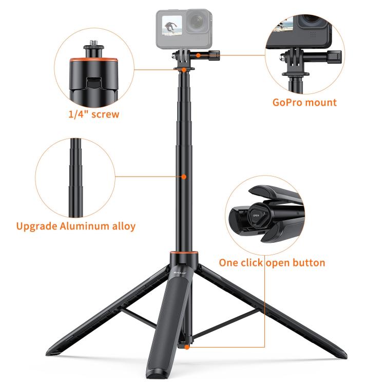 PULUZ 1.4m Action Camera Selfie Stick Tripod Vlog Live Streaming Holder (Black) - free shipping - PMC TechLife - Order now!