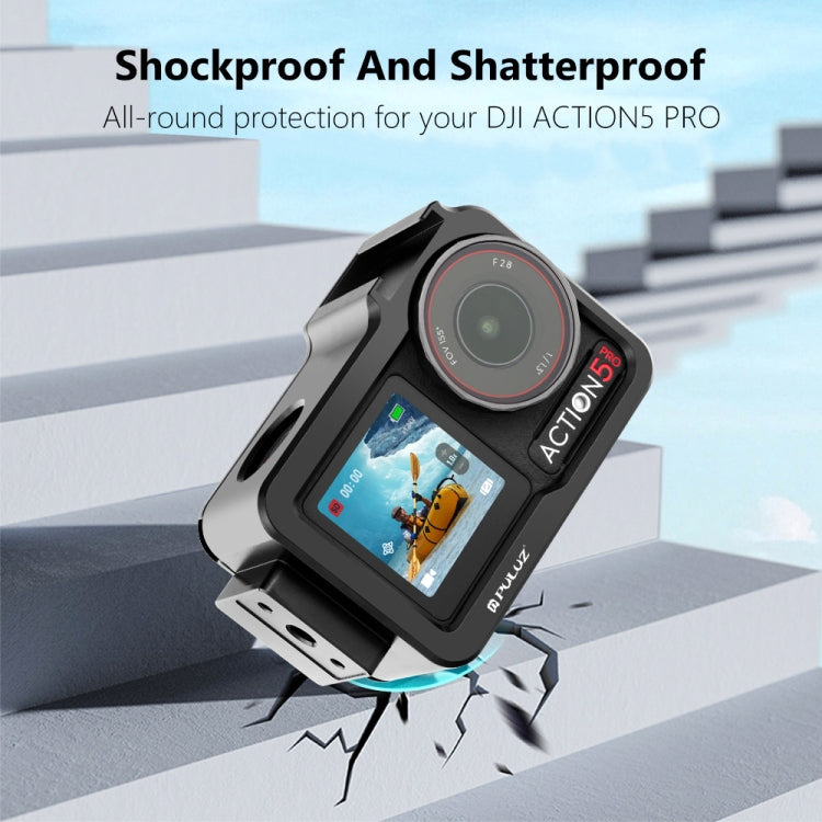 For DJI Osmo Action 5 Pro / 4 / 3 PULUZ Metal Cage Expansion Adapter Frame with Cold Shoe (Black) - free shipping - PMC TechLife - Order now!