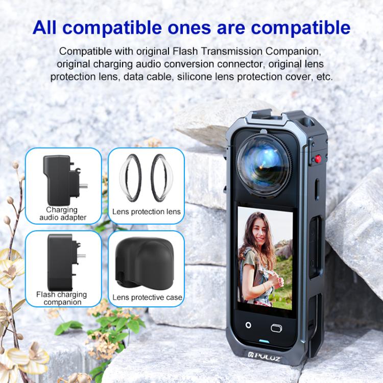 For Insta360 X5 PULUZ Aluminum Alloy Protective Cage Rig Expand Cold Shoe Housing Frame (Grey) - free shipping - PMC TechLife - Order now!