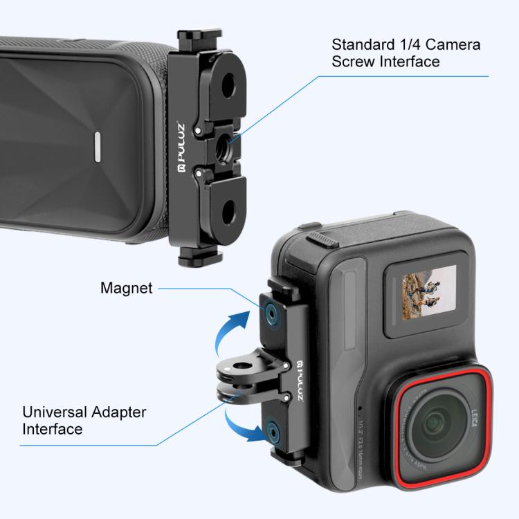 For Insta360 X5 / Ace Pro / Pro 2 PULUZ Aviation Aluminum Quick Release Base Adapter Bracket (Black) - free shipping - PMC TechLife - Order now!