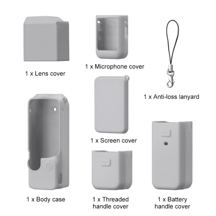 For DJI OSMO Pocket 3 PULUZ 6 in 1 Body Lens Handle Screen Mic Silicone TPU Cover (Grey) - free shipping - PMC TechLife - Order now!