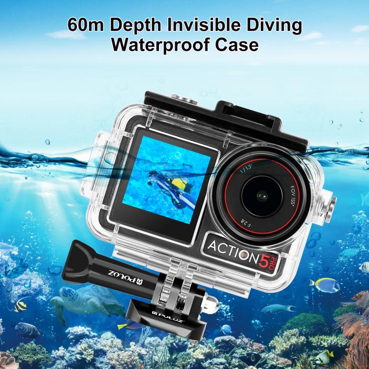 For DJI Osmo Action 5 Pro / 3 / 4 PULUZ 60m Underwater Waterproof Housing Diving Case with Cold Shoe & Buckle Basic Mount & Screw - free shipping - PMC TechLife - Order now!