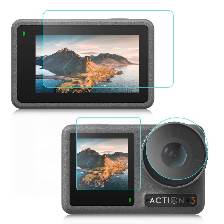 For DJI Osmo Action 3  PULUZ 3-in-1 Lens Front and Back Screen Tempered Glass Explosion-proof Film - Protective Film & Stickers by PULUZ | Online Shopping South Africa | PMC TechLife | Buy Now Pay Later Mobicred
