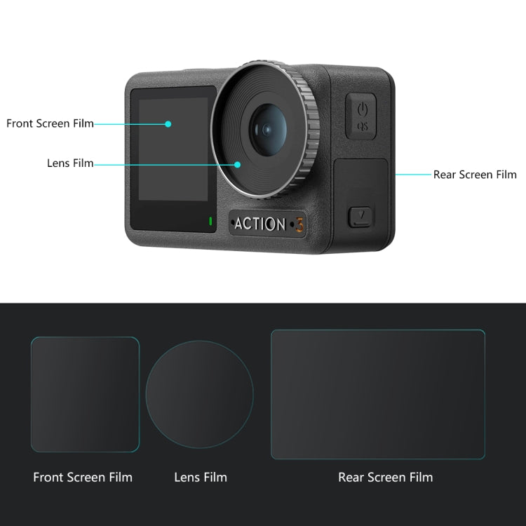 For DJI Osmo Action 3  PULUZ 3-in-1 Lens Front and Back Screen Tempered Glass Explosion-proof Film - Protective Film & Stickers by PULUZ | Online Shopping South Africa | PMC TechLife | Buy Now Pay Later Mobicred