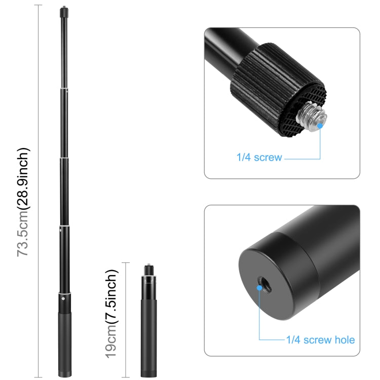 PULUZ 70cm Metal Selfie Stick Monopod with Invisible Adapter Base & Screw for Insta360 One RS / X2 / X3 / DJI Osmo 360 - free shipping - PMC TechLife - Order now!