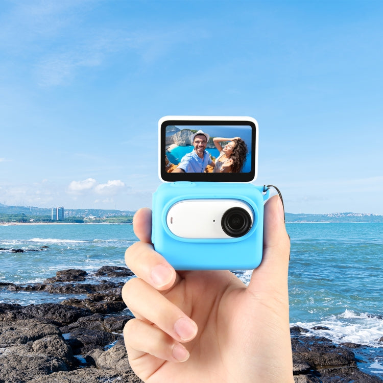 For Insta360 GO 3 PULUZ Camera Charging Case Silicone Case with Lens Cap & Strap (Blue) - Case & Bags by PULUZ | Online Shopping South Africa | PMC TechLife | Buy Now Pay Later Mobicred