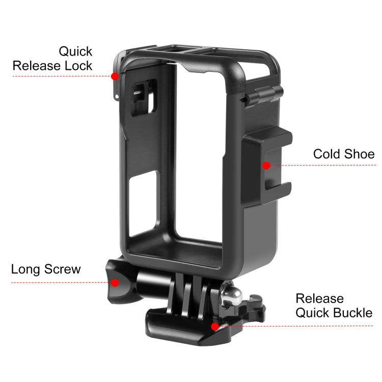 For DJI Osmo Action Pro 5 / 4 / 3 PULUZ Vertical Plastic Protective Frame Cage with Cold Shoes (Black) - free shipping - PMC TechLife - Order now!