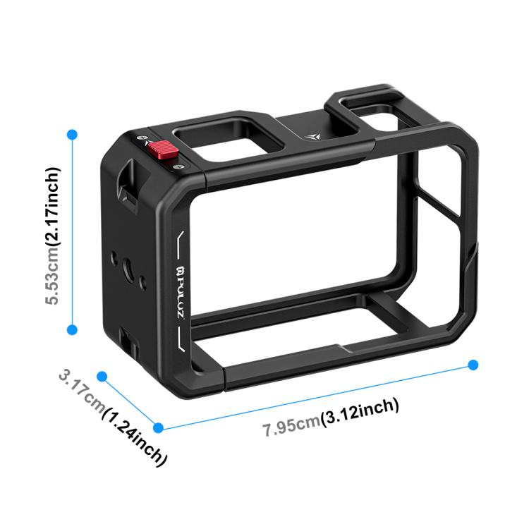 For DJI Osmo Action 5 Pro / 4 / 3 PULUZ All-inclusive Aluminum Alloy Cage Expansion Adapter Frame with Lens Cover (Black) - free shipping - PMC TechLife - Order now!