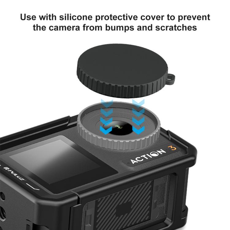 For DJI Osmo Action 5 Pro / 4 / 3 PULUZ All-inclusive Aluminum Alloy Cage Expansion Adapter Frame with Lens Cover (Black) - free shipping - PMC TechLife - Order now!
