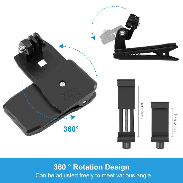 PULUZ 4 in 1 360 Degree Rotating Backpack Hat QR Clip Rec-mounts with Phone Clamp Kit - Backpack Clip by PULUZ | Online Shopping South Africa | PMC TechLife | Buy Now Pay Later Mobicred