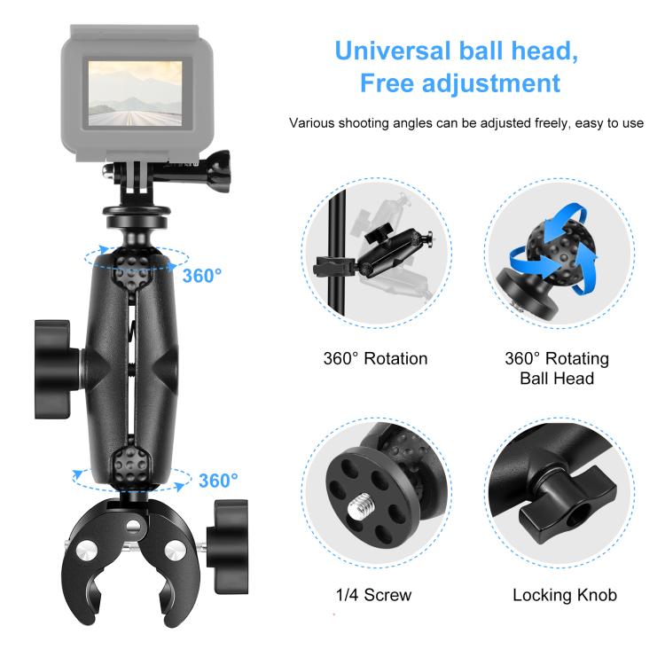 PULUZ Motorcycle Crab Clamp Handlebar Fixed Mount Holder for GoPro and Other Action Cameras(Black) - free shipping - PMC TechLife - Order now!