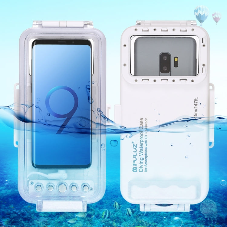 PULUZ 45m/147ft Waterproof Diving Case Photo Video Taking Underwater Housing Cover for iPhone 16 / 16 Pro / 15 / 15 Pro, Galaxy, Huawei, Xiaomi, Google Android OTG Smartphones with Type-C Port(White) - free shipping - PMC TechLife - Order now!