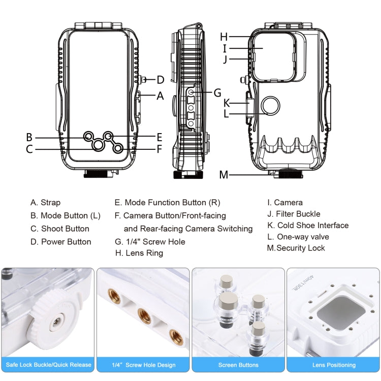 PULUZ 40m/130ft Waterproof Diving Case for iPhone 16 / 15 / 15 Pro / 14 / 14 Pro / 13 / 13 Pro / 12 / 12 Pro, with One-way Valve Photo Video Taking Underwater Housing Cover(White) - free shipping - PMC TechLife - Order now!
