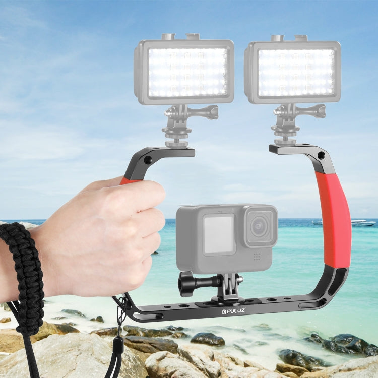 PULUZ Dual Silicone Handles Aluminium Alloy Underwater Diving Rig for GoPro, DJI OSMO Action, Insta360 and Other Action Cameras (Red) - free shipping - PMC TechLife - Order now!