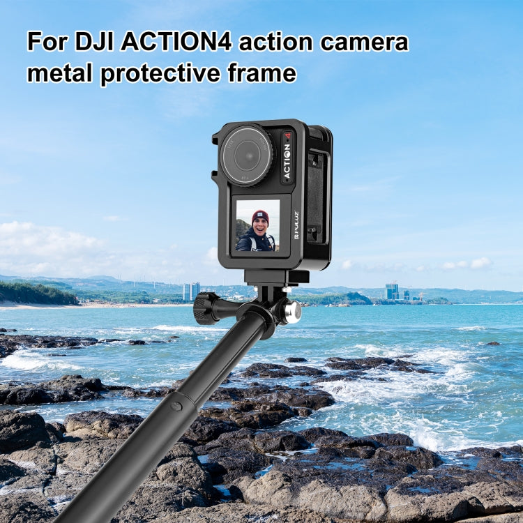 For DJI Osmo Action 4 / 3 PULUZ Metal Cage Expansion Adapter Frame with Cold Shoe (Black) - Protection Frame by PULUZ | Online Shopping South Africa | PMC TechLife | Buy Now Pay Later Mobicred