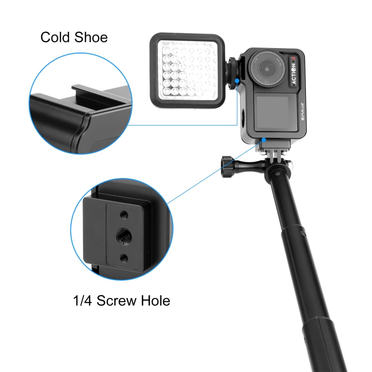 For DJI Osmo Action 4 / 3 PULUZ Metal Cage Expansion Adapter Frame with Cold Shoe (Black) - Protection Frame by PULUZ | Online Shopping South Africa | PMC TechLife | Buy Now Pay Later Mobicred