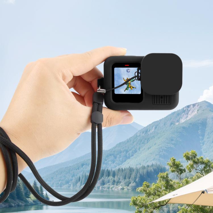 For GoPro HERO13 Black PULUZ Silicone Protective Case Side Interface Cover with Wrist Strap & Lens Cover (Black) - Silicone Cases by PULUZ | Online Shopping South Africa | PMc TechLife | Buy Now Pay Later Mobicred