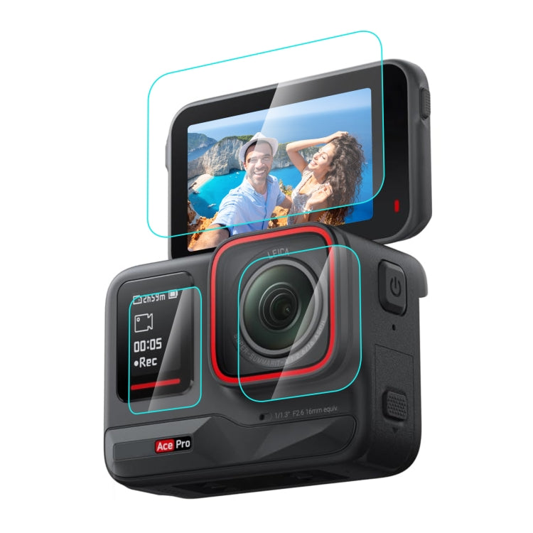 For Insta360 Ace Pro PULUZ 3 in 1 Rear & Front  Screen + Lens Tempered Glass Film (Transparent) - Protective Film & Stickers by PULUZ | Online Shopping South Africa | PMC TechLife | Buy Now Pay Later Mobicred
