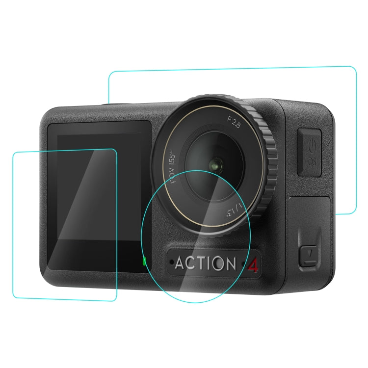 For DJI Osmo Action 4 PULUZ 3-in-1 Lens Front and Back Screen Tempered Glass Explosion-proof Film (Transparent) - free shipping - PMC TechLife - Order now!