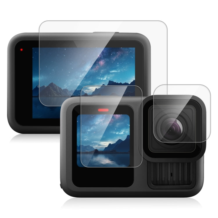 For GoPro HERO13 Black PULUZ 3 in 1 Lens and Front  Back Screen 9H 2.5D Tempered Glass Film (Transparent) - free shipping - PMC TechLife - Order now!