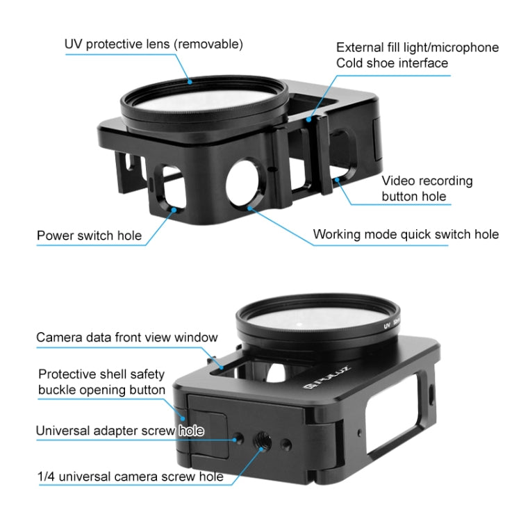 For Insta360 Ace Pro / Ace PULUZ Metal Cage Adapter Frame with 52mm UV Filter & Adapter Ring (Black) - free shipping - PMC TechLife - Order now!