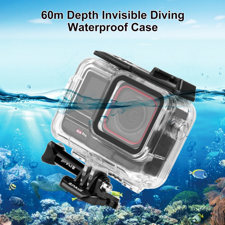 For Insta360 Ace Pro / Pro 2 PULUZ 60m Underwater Waterproof Housing Case with Base Adapter & Screw (Transparent) - free shipping - PMC TechLife - Order now!