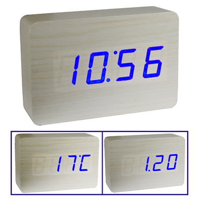 3 in 1 Wooden Clock (Alternately display time, month & date and temperature), White(White) - Novelty Clock by PMc TechLife | Online Shopping South Africa | PMc TechLife | Buy Now Pay Later Mobicred
