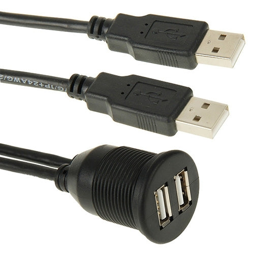 2 USB 2.0 Male to Female Extension Cable with Car Flush Mount, Length: 2m - DIY Cables by PMC TechLife | Online Shopping South Africa | PMC TechLife