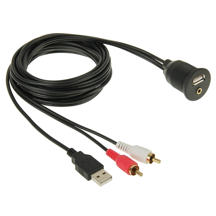 USB 2.0 & 2 RCA Male to USB 2.0 & 3.5mm Female Adapter Cable with Car Flush Mount, Length: 2m - DIY Cables by PMC TechLife | Online Shopping South Africa | PMC TechLife | Buy Now Pay Later Mobicred