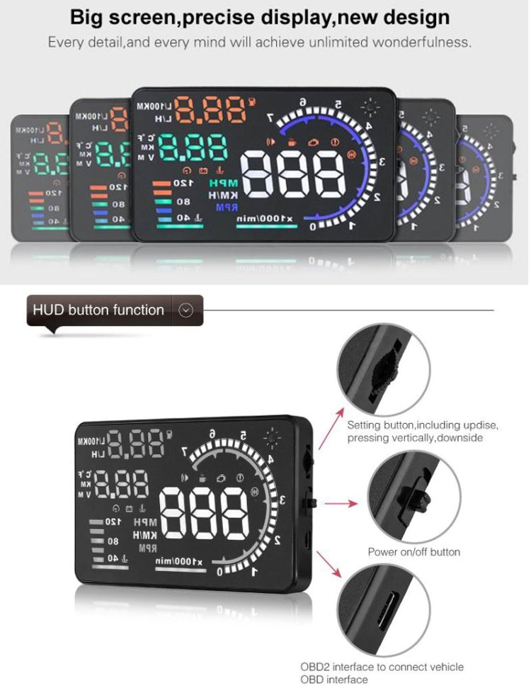 A8 5.5 inch Car OBDII HUD Warning System Vehicle-mounted Head Up Display Projector with LED, Support Fuel Consumption & Over Speed Alarm & Water Temperature & Fault Diagnosis - Head Up Display System by PMC TechLife | Online Shopping South Africa | PMC TechLife | Buy Now Pay Later Mobicred