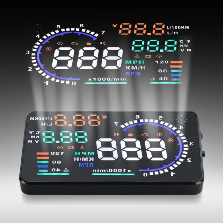 A8 5.5 inch Car OBDII HUD Warning System Vehicle-mounted Head Up Display Projector with LED, Support Fuel Consumption & Over Speed Alarm & Water Temperature & Fault Diagnosis - Head Up Display System by PMC TechLife | Online Shopping South Africa | PMC TechLife | Buy Now Pay Later Mobicred