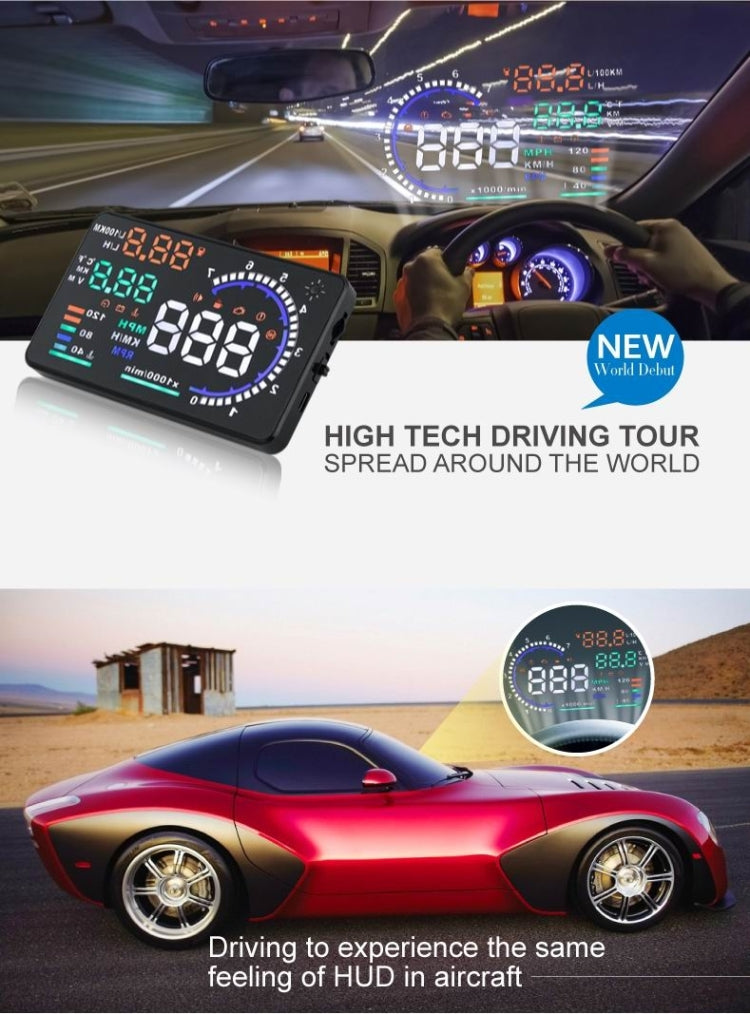 A8 5.5 inch Car OBDII HUD Warning System Vehicle-mounted Head Up Display Projector with LED, Support Fuel Consumption & Over Speed Alarm & Water Temperature & Fault Diagnosis - Head Up Display System by PMC TechLife | Online Shopping South Africa | PMC TechLife | Buy Now Pay Later Mobicred
