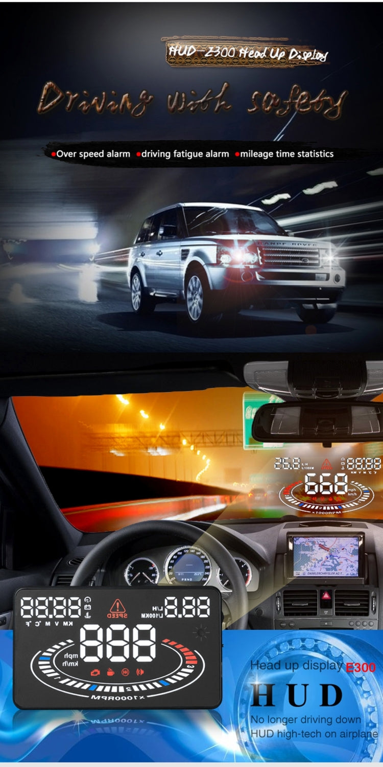 E300 5.5 inch Car OBDII / EUOBD HUD Vehicle-mounted Head Up Display Security System, Support Speed & Fuel Consumption, Overspeed Alarm,  Fuel Consumption, Water Temperature, etc.(Black) - Head Up Display System by PMC TechLife | Online Shopping South Africa | PMC TechLife | Buy Now Pay Later Mobicred