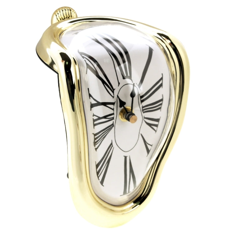 Roman Numeral Novelty Distorted Retro Timepiece Art Warp Chrome Melting Quartz Irregular Clock(Gold) - Wall Clock by PMc TechLife | Online Shopping South Africa | PMc TechLife | Buy Now Pay Later Mobicred