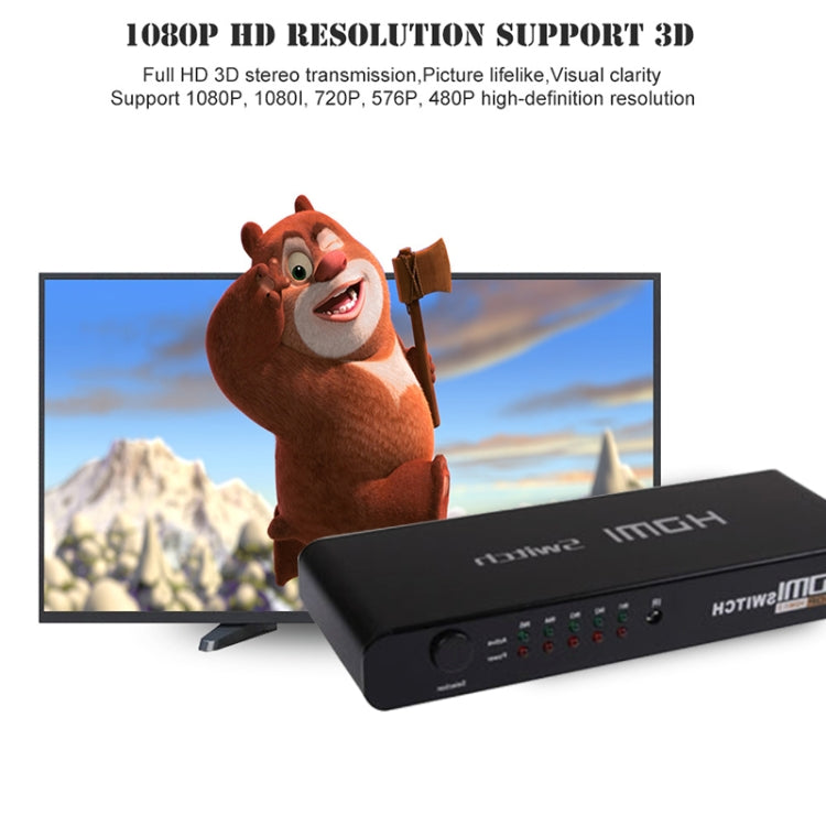 5 Ports Full HD 1080P HDMI Switch with Switch & Remote Controller, 1.3 Version (5 Ports HDMI Input, 1 Port HDMI Output)(Black) - Switch by PMC Jewellery | Online Shopping South Africa | PMC Jewellery | Buy Now Pay Later Mobicred