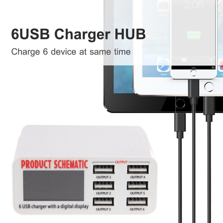 WLX-899 30W USB Charger 5V 6A Output 3.5A Max High Speed 6-Ports USB Charger with Digital Display & 1.5m Cable - free shipping - PMC Jewellery - Order now!