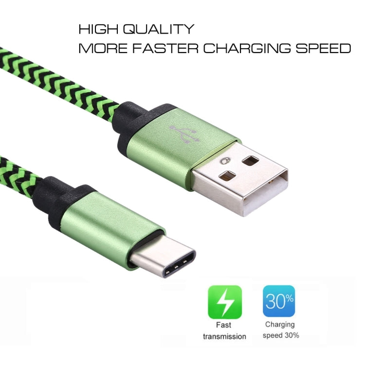 1m Woven Style USB-C / Type-C 3.1 to USB 2.0 Data Sync Charge Cable(Green) - USB-C & Type-C Cable by PMC TechLife | Online Shopping South Africa | PMC TechLife | Buy Now Pay Later Mobicred