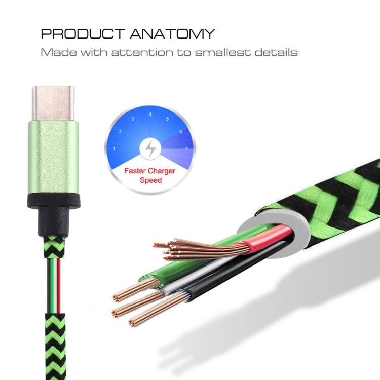 1m Woven Style USB-C / Type-C 3.1 to USB 2.0 Data Sync Charge Cable(Green) - USB-C & Type-C Cable by PMC TechLife | Online Shopping South Africa | PMC TechLife | Buy Now Pay Later Mobicred