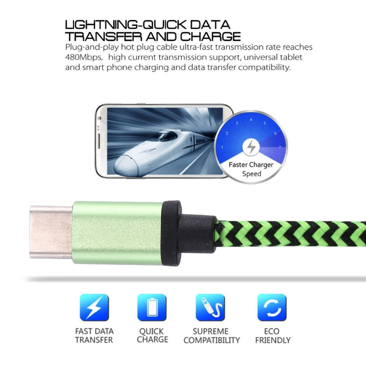 1m Woven Style USB-C / Type-C 3.1 to USB 2.0 Data Sync Charge Cable(Green) - USB-C & Type-C Cable by PMC TechLife | Online Shopping South Africa | PMC TechLife | Buy Now Pay Later Mobicred