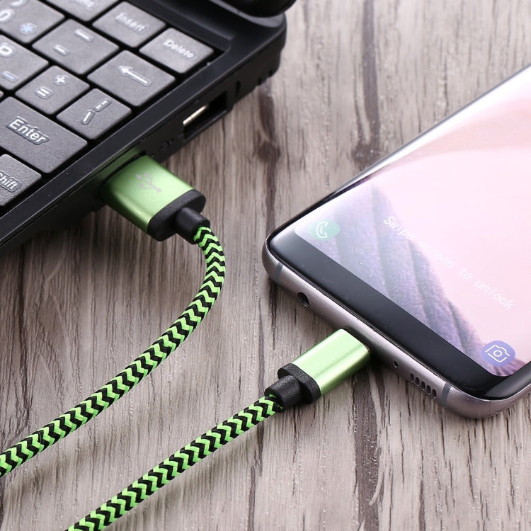1m Woven Style USB-C / Type-C 3.1 to USB 2.0 Data Sync Charge Cable(Green) - USB-C & Type-C Cable by PMC TechLife | Online Shopping South Africa | PMC TechLife | Buy Now Pay Later Mobicred