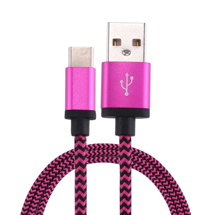 1m Woven Style USB-C / Type-C 3.1 to USB 2.0 Data Sync Charge Cable(Magenta) - USB-C & Type-C Cable by PMC TechLife | Online Shopping South Africa | PMC TechLife | Buy Now Pay Later Mobicred