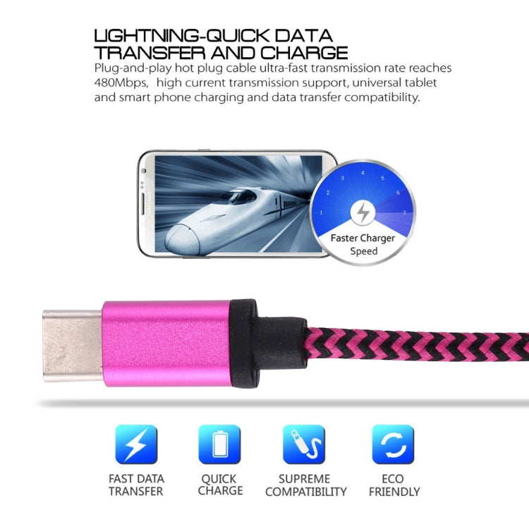 1m Woven Style USB-C / Type-C 3.1 to USB 2.0 Data Sync Charge Cable(Magenta) - USB-C & Type-C Cable by PMC TechLife | Online Shopping South Africa | PMC TechLife | Buy Now Pay Later Mobicred